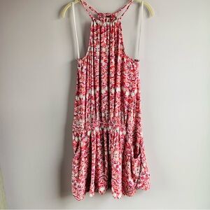 Free People Dress Pink White Geometric Mini Halter Racerback Paisley Boho Small
